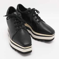 Pre Owned Stella McCartney Black Faux Leather and Faux Suede Elyse Star Platform Derby Sneakers Size 38
