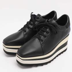 Pre Owned Stella McCartney Black Faux Leather and Faux Suede Elyse Star Platform Derby Sneakers Size 38