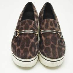 Pre Owned Stella McCartney Two Tone Leopard Print Calf Hair and Leather Binx Derby Sneakers Size 36