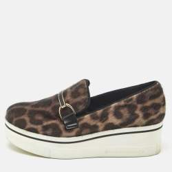 Pre Owned Stella McCartney Two Tone Leopard Print Calf Hair and Leather Binx Derby Sneakers Size 36