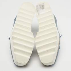Pre Owned Stella McCartney Blue/White Faux Crocodile Leather Elyse Platform Derby Sneakers Size 37