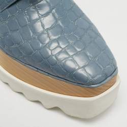 Pre Owned Stella McCartney Blue/White Faux Crocodile Leather Elyse Platform Derby Sneakers Size 37