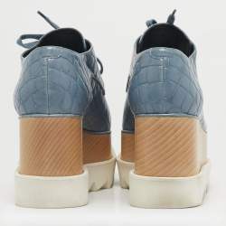 Pre Owned Stella McCartney Blue/White Faux Crocodile Leather Elyse Platform Derby Sneakers Size 37