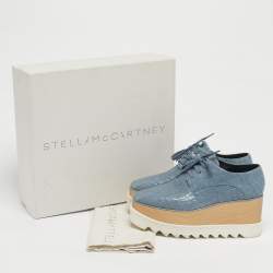 Pre Owned Stella McCartney Blue/White Faux Crocodile Leather Elyse Platform Derby Sneakers Size 37