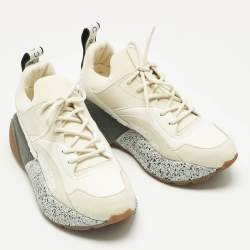 Pre Owned Stella McCartney White/Cream Faux Leather and Faux Suede Eclypse Sneakers Size 38
