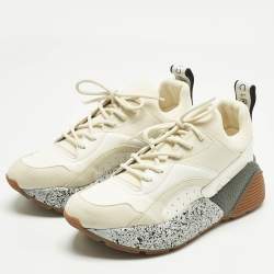 Pre Owned Stella McCartney White/Cream Faux Leather and Faux Suede Eclypse Sneakers Size 38