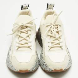 Pre Owned Stella McCartney White/Cream Faux Leather and Faux Suede Eclypse Sneakers Size 38