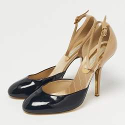 Pre Owned Stella McCartney Black/Beige Patent Leather D'orsay Ankle Strap Pumps Size 38