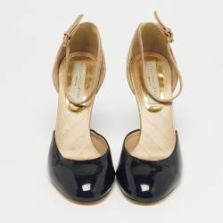Pre Owned Stella McCartney Black/Beige Patent Leather D'orsay Ankle Strap Pumps Size 38