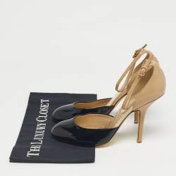 Pre Owned Stella McCartney Black/Beige Patent Leather D'orsay Ankle Strap Pumps Size 38