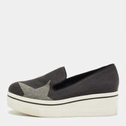 Pre Owned Stella McCartney Black/Grey Denim Binx Slip On Sneakers Size 36