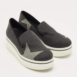 Pre Owned Stella McCartney Black/Grey Denim Binx Slip On Sneakers Size 36