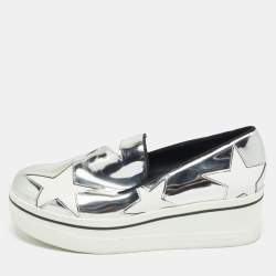 Pre Owned Stella McCartney Silver/White Faux Leather Binx Slip On Sneakers Size 36