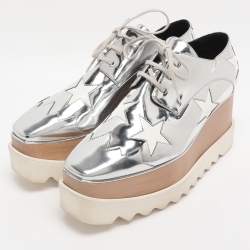 Pre Owned Stella McCartney Metallic Silver Faux Leather Elyse Star Platform Derby Size 40