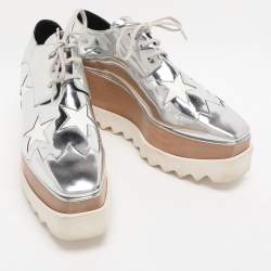 Pre Owned Stella McCartney Metallic Silver Faux Leather Elyse Star Platform Derby Size 40