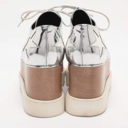 Pre Owned Stella McCartney Metallic Silver Faux Leather Elyse Star Platform Derby Size 40