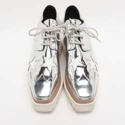 Pre Owned Stella McCartney Metallic Silver Faux Leather Elyse Star Platform Derby Size 40