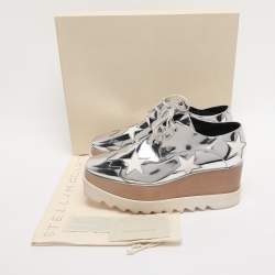 Pre Owned Stella McCartney Metallic Silver Faux Leather Elyse Star Platform Derby Size 40