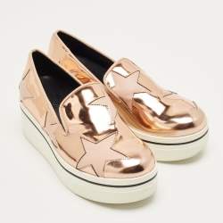 Pre Owned Stella McCartney Metallic Rose Gold Faux Leather Binx Slip On Sneakers Size 35