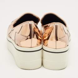 Pre Owned Stella McCartney Metallic Rose Gold Faux Leather Binx Slip On Sneakers Size 35
