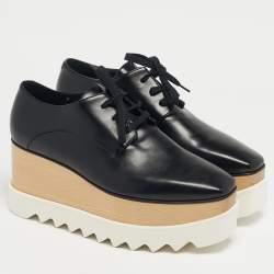 Pre Owned Stella McCartney Black Faux Leather Elyse Platform Derby Sneakers Size 37