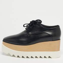 Pre Owned Stella McCartney Black Faux Leather Elyse Platform Derby Sneakers Size 37
