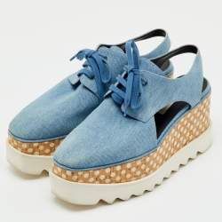 Pre Owned Stella McCartney Blue Cut Out Denim Elyse Platform Derby Sneakers Size 37