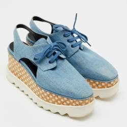 Pre Owned Stella McCartney Blue Cut Out Denim Elyse Platform Derby Sneakers Size 37