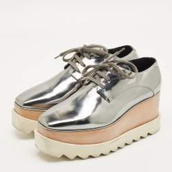 مملوكة مسبقًا Stella McCartney Elyse Size 35.5 Metallic Grey Faux Leather Platform Derby Sneakers