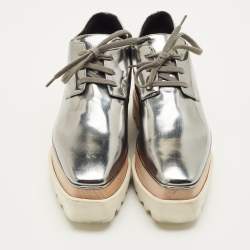 مملوكة مسبقًا Stella McCartney Elyse Size 35.5 Metallic Grey Faux Leather Platform Derby Sneakers
