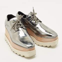 مملوكة مسبقًا Stella McCartney Elyse Size 35.5 Metallic Grey Faux Leather Platform Derby Sneakers
