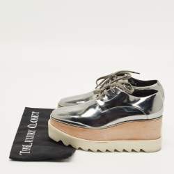 مملوكة مسبقًا Stella McCartney Elyse Size 35.5 Metallic Grey Faux Leather Platform Derby Sneakers