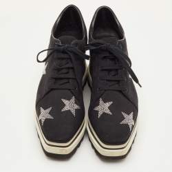 مملوكة مسبقًا حذاء ستيلا مكارتني ديربي منصة مرصع بالنجوم جلد صناعي أسود مقاس 40