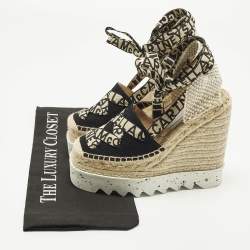 مملوكة مسبقًا صندل ستيلا مكارتني إسفين كانفاس بلاتفورم غايا أسود/بيج مقاس 36