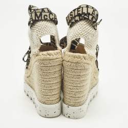 مملوكة مسبقًا صندل ستيلا مكارتني إسفين كانفاس بلاتفورم غايا أسود/بيج مقاس 36