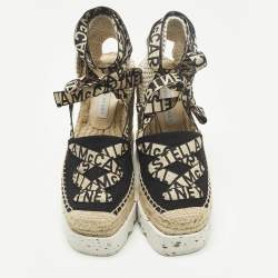 مملوكة مسبقًا صندل ستيلا مكارتني إسفين كانفاس بلاتفورم غايا أسود/بيج مقاس 36