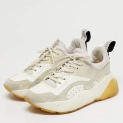 Pre Owned Stella McCartney Eclypse Size 36 White/Grey Faux Leather and Faux Suede Lace Up Sneakers