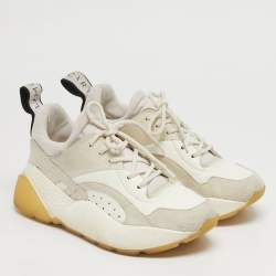 Pre Owned Stella McCartney Eclypse Size 36 White/Grey Faux Leather and Faux Suede Lace Up Sneakers
