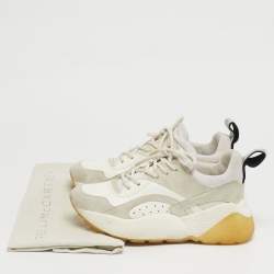 Pre Owned Stella McCartney Eclypse Size 36 White/Grey Faux Leather and Faux Suede Lace Up Sneakers