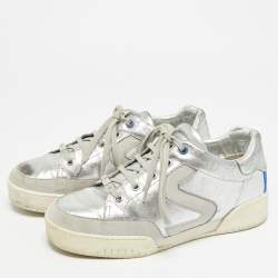 Pre Owned Stella McCartney Size 38 Silver Faux Leather and Faux Suede Lace Up Sneakers