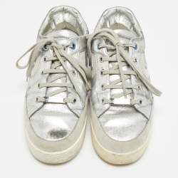 Pre Owned Stella McCartney Size 38 Silver Faux Leather and Faux Suede Lace Up Sneakers