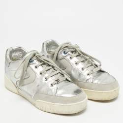 Pre Owned Stella McCartney Size 38 Silver Faux Leather and Faux Suede Lace Up Sneakers