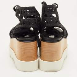 Pre Owned Stella McCartney Elyse Size 36.5 Black Woven Raffia Lace Up Platform Sandals