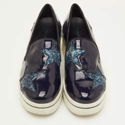 مملوكة مسبقًا Stella McCartney Binx Star Size 37 Navy Blue Faux Patent Leather Platform Slip On Sneakers