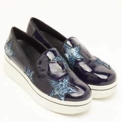 مملوكة مسبقًا Stella McCartney Binx Star Size 37 Navy Blue Faux Patent Leather Platform Slip On Sneakers