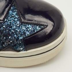 مملوكة مسبقًا Stella McCartney Binx Star Size 37 Navy Blue Faux Patent Leather Platform Slip On Sneakers