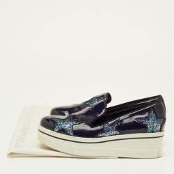 مملوكة مسبقًا Stella McCartney Binx Star Size 37 Navy Blue Faux Patent Leather Platform Slip On Sneakers
