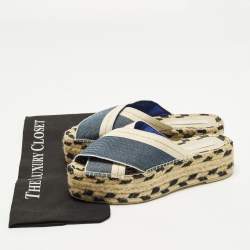 مملوكة مسبقًا صندل إسبادريل ستيلا مكارتني كانفاس بيج / أزرق كحلي مقدمة مفتوحة نعل سميك مقاس 39