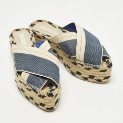 مملوكة مسبقًا صندل إسبادريل ستيلا مكارتني كانفاس بيج / أزرق كحلي مقدمة مفتوحة نعل سميك مقاس 39