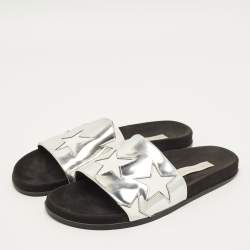 مملوكة مسبقًا Stella McCartney Size 41 Silver/White Faux Leather Star Flat Slides